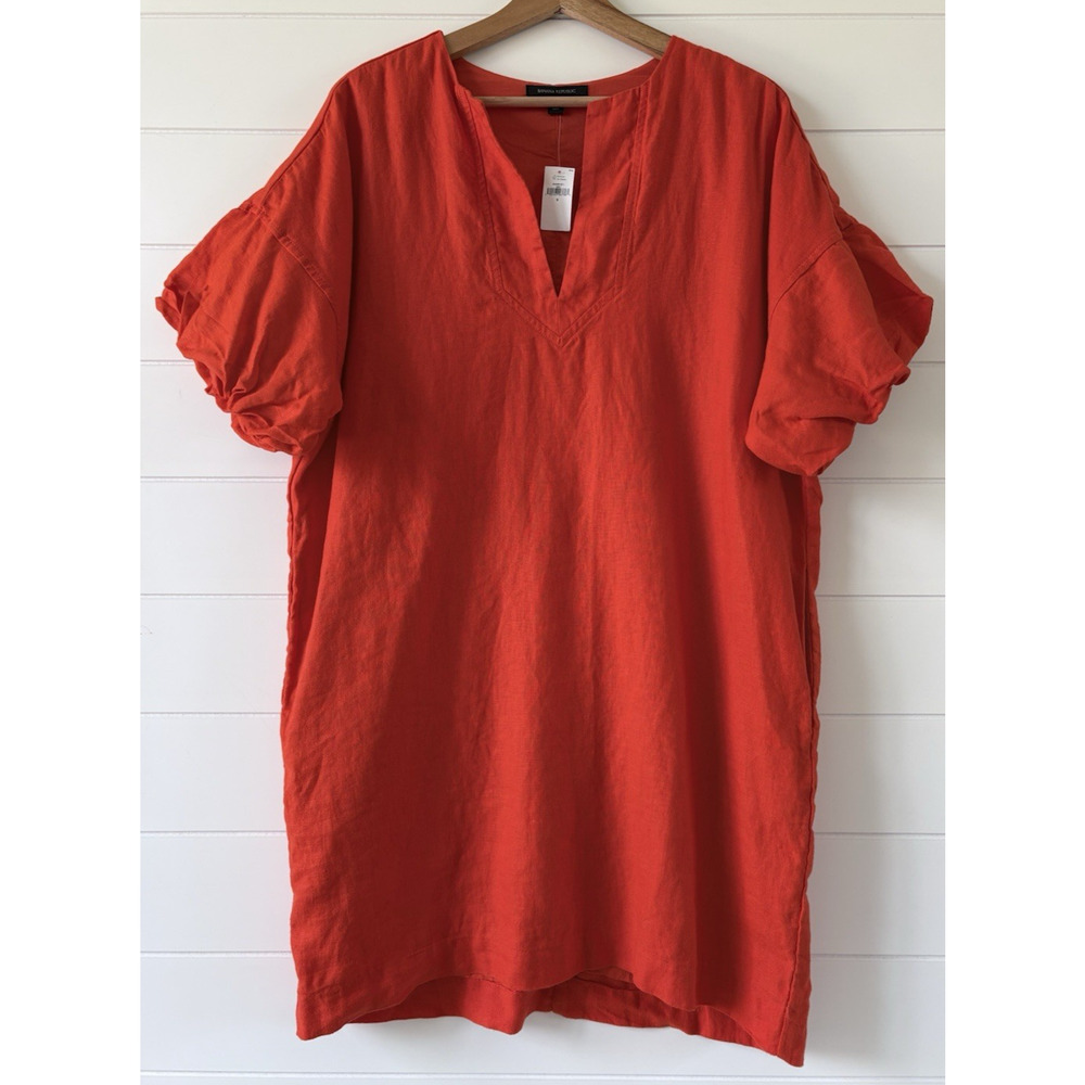 Banana Republic Colette Linen Dress Oversized Lined Red/Orange Puff Sleeve S - Picture 3 of 16